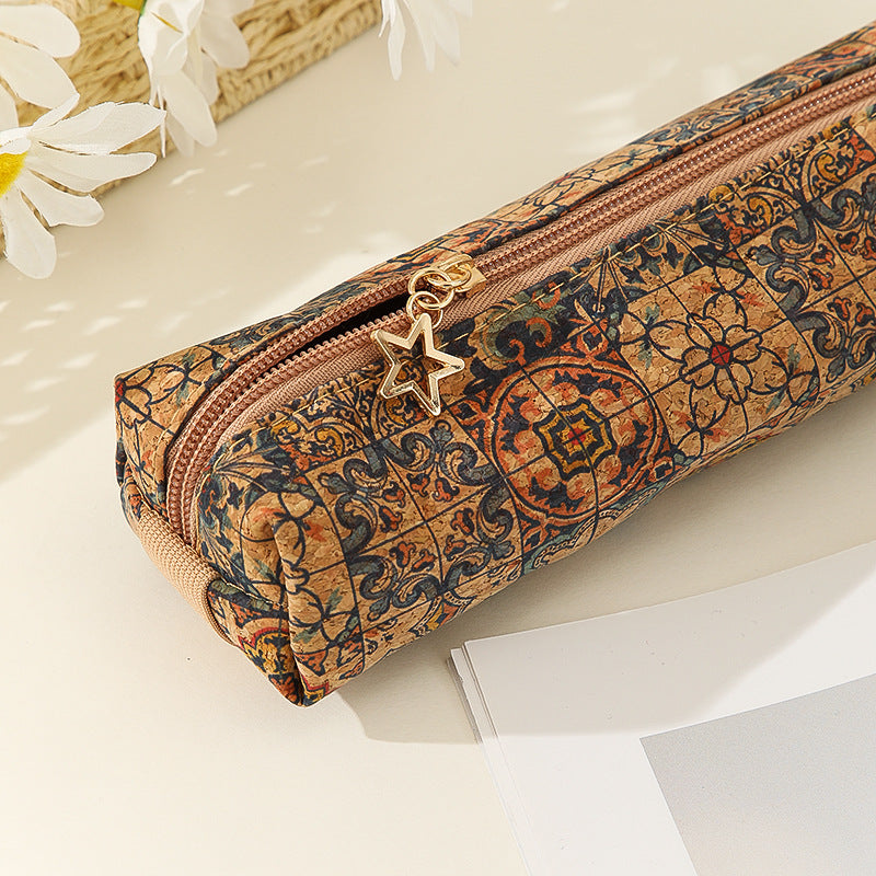 Wholesale Retro Patterned Leather Large Capacity Pencil Case
